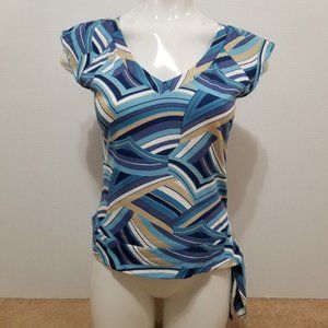 LA Movers top Medium NWT colorful mod print v-neck tie bottom VINTAGE Y2K cotton